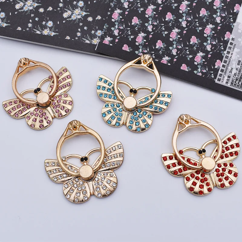 Butterfly Bracket Female Models Rhinestone Ring Buckle with Diamond Metal Ring Bracket Mobile Phone Holders