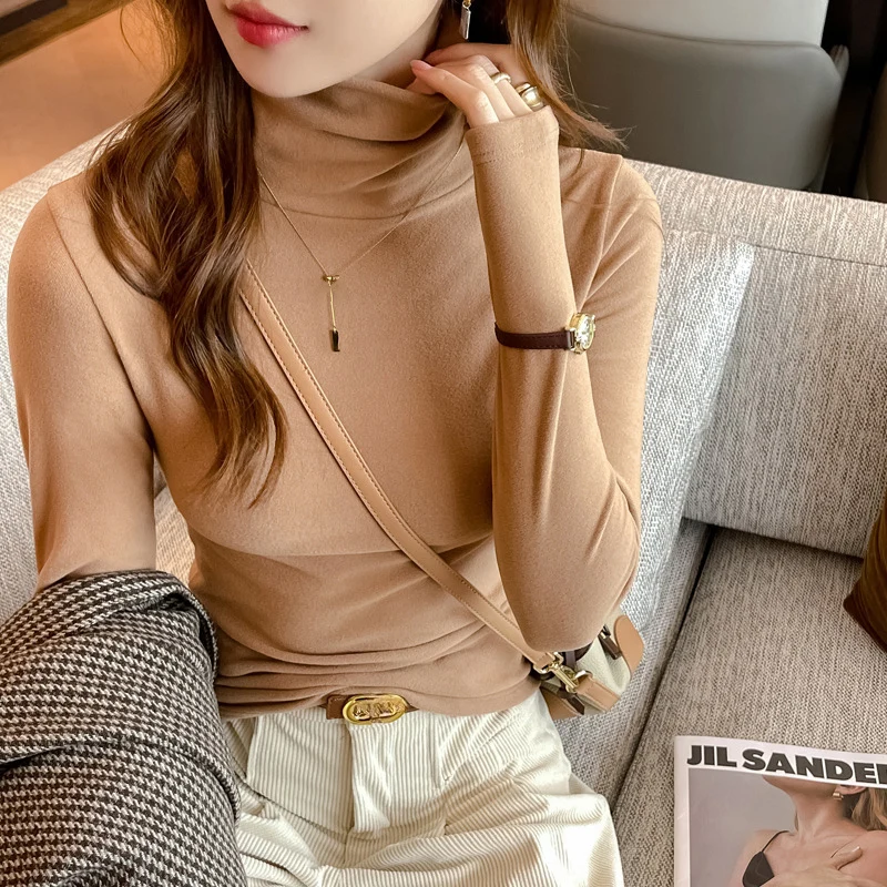 Jersey básico de cuello alto para mujer, suéteres de otoño e invierno, Tops suaves y cómodos con parte inferior cálida, jersey adelgazante ceñido con cintura Simple
