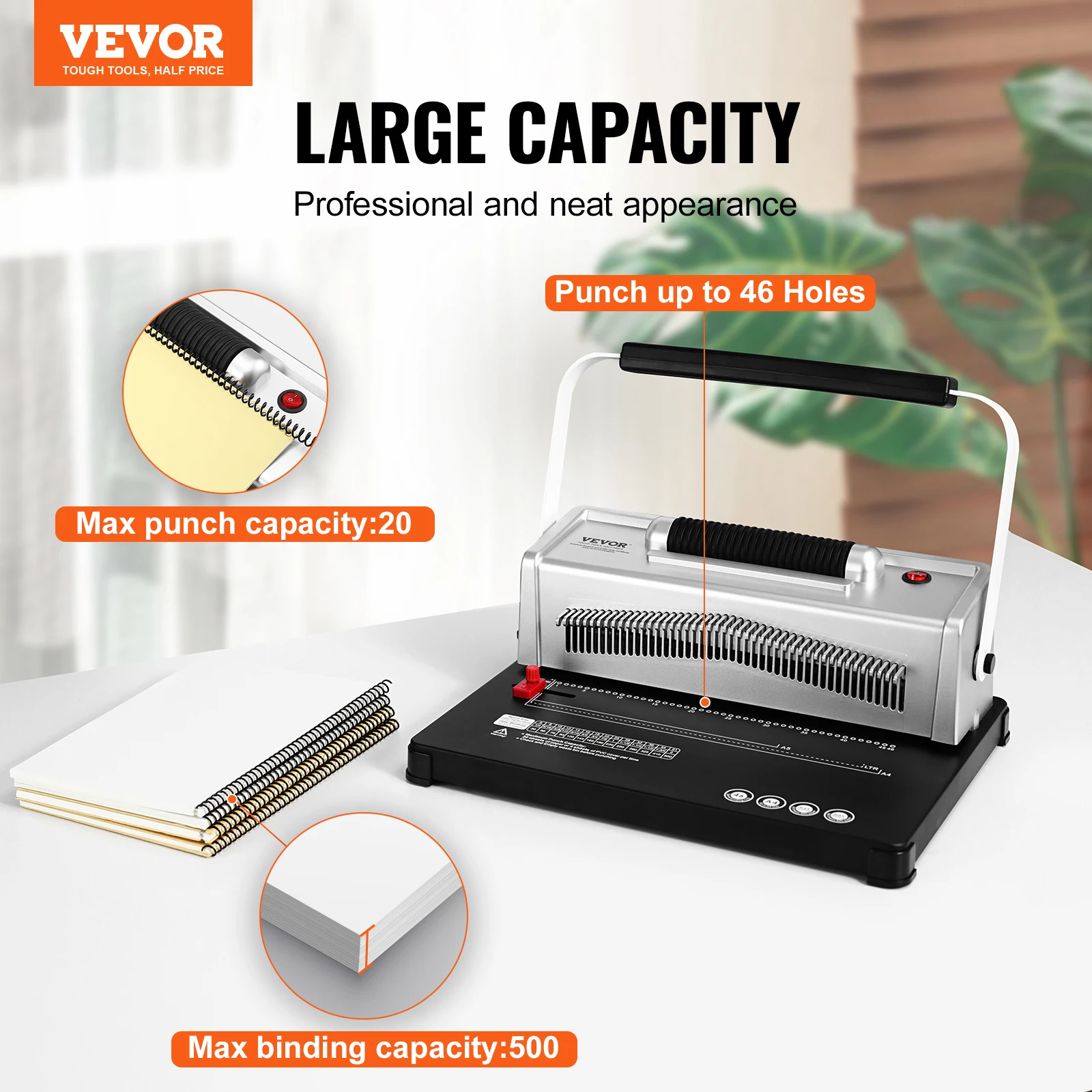 Binding 120 Sheets Punch Binder W/ Adjustable Coil Binding Spine SucceBuy Coil Spiral Binding Machine Manual Book Maker 34-Holes
