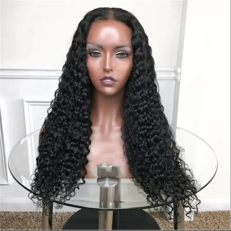 26 inch Soft Long Hair 180 Density Black Kinky Curly Preplucked Wig For Women Natural Hairline Wig With Afro Baby Hair