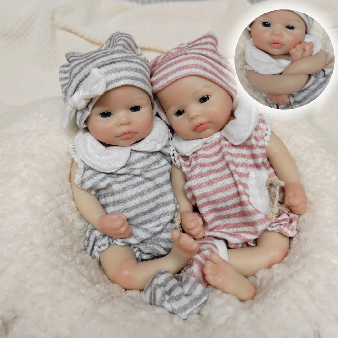 

1PCS/ Twins 13Inch Painted bebe reborn de silicona Girl Doll With Open Mouth Washable Body Soft Lifelike Newborn Doll