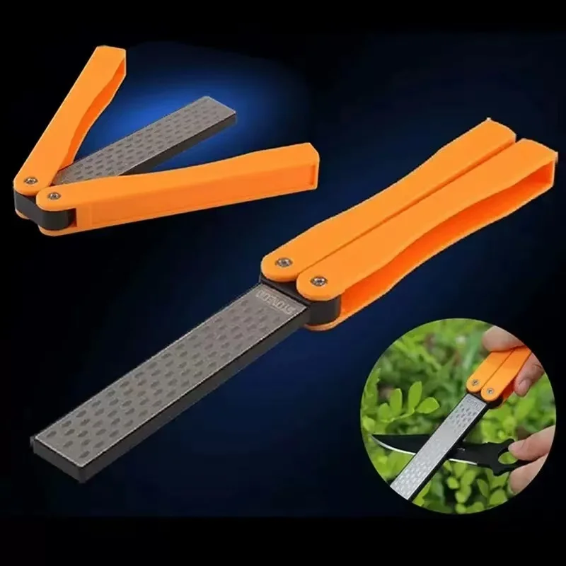 1PCS Portable Folding Pocket Knife Sharpener with Double Sided Diamond Sharpening Stone for Outdoor Use