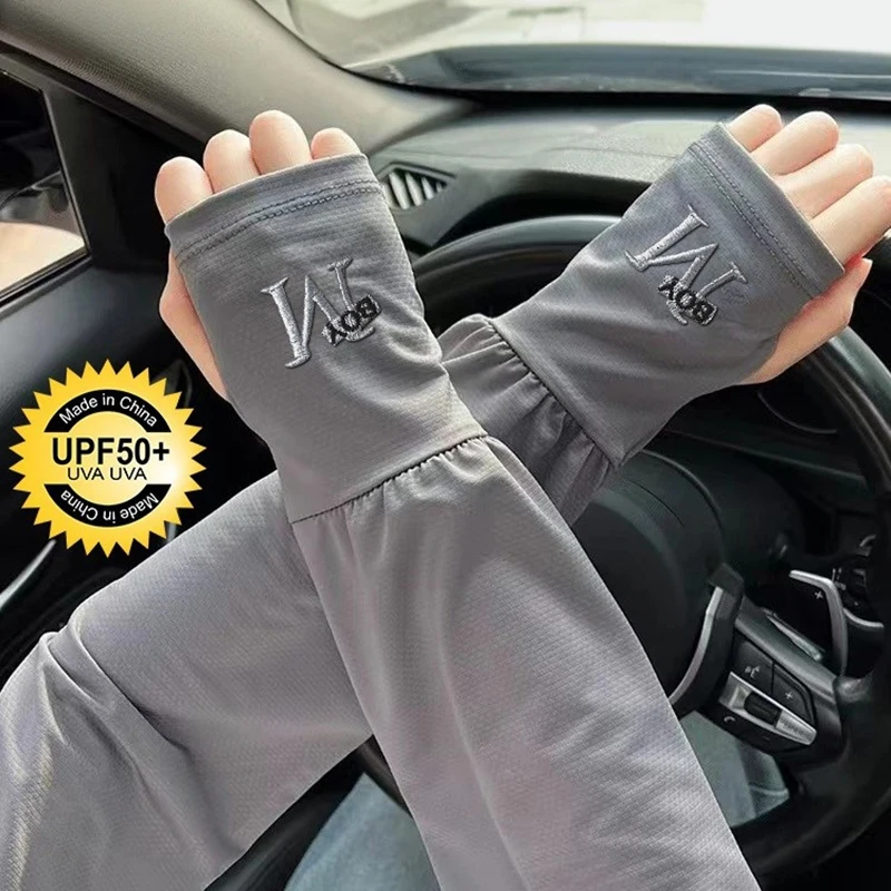 Mens Ice Arm Sleeves Sunscreen Elastic Driving Gloves Outdoor UV Protection Arm Cover Sleeves Super Soft Breathable