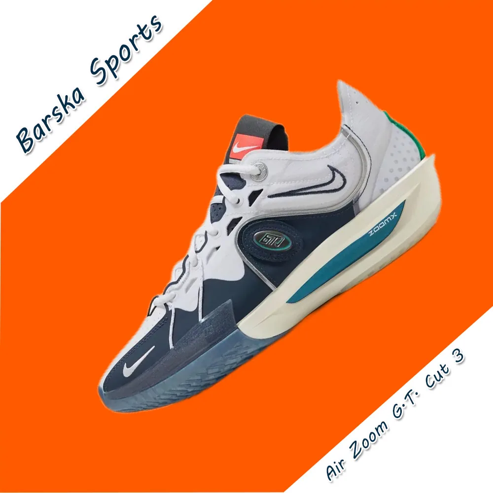 Nike Air Zoom G.T. Sepatu kets empuk pria, sneaker biru & putih potongan 3 rendah berbantalan ringan Anti torsi