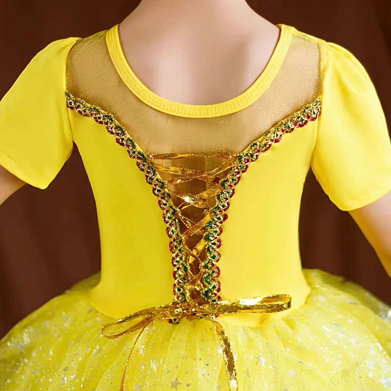 Giallo Vestito da ballo moderno per ragazze Bambini Bambini Costume da cheerleader Costumi per spettacoli teatrali Costume da ballo per ragazze