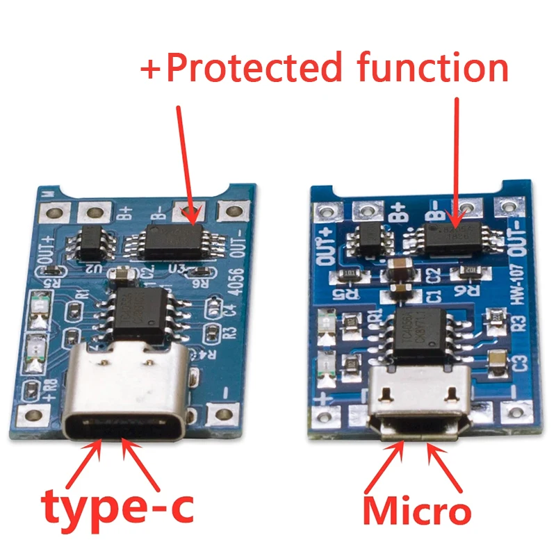 5V 1A 18650 TP4056 Lithium Battery Charger Module Type-C Micro Mini USB Charging Board With Protection Dual Functions 1A Li-ion