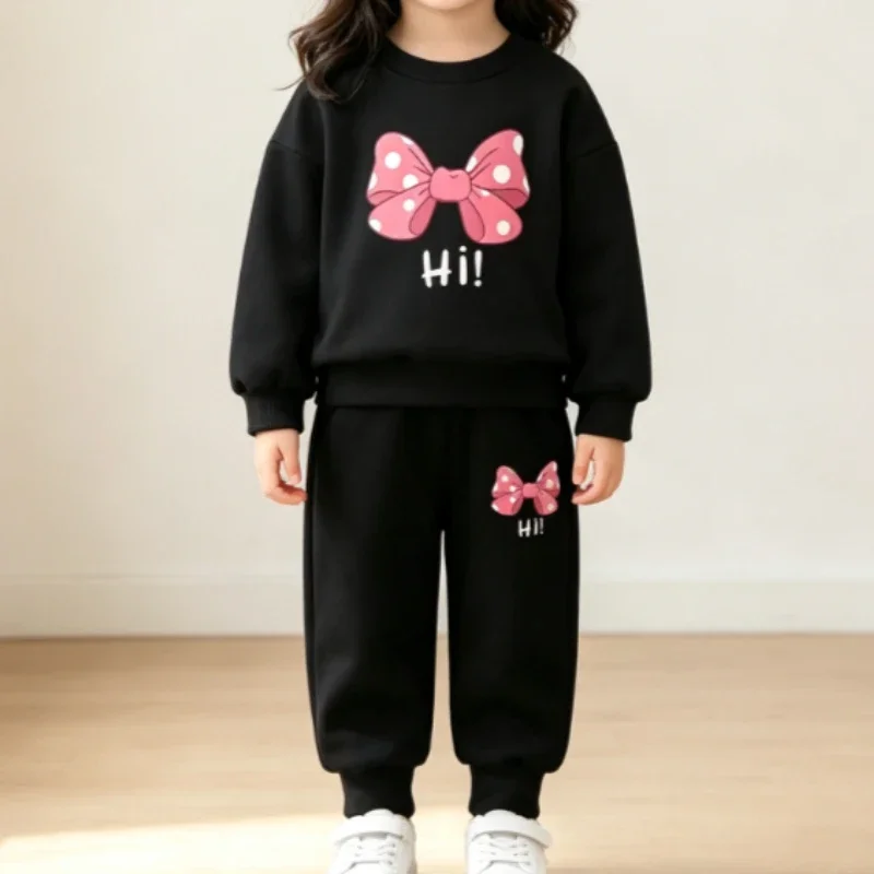 2pc Autumn New Baby Kids Outfit Sweet Bow Print Top with Elastic Waist Pants Girls Boys Two-Piece Set