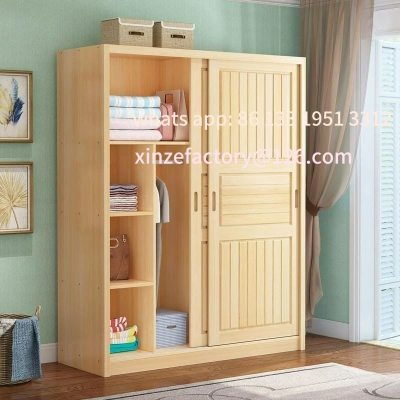 

Customizable sliding door wardrobe pine e****mical all solid wood wardrobe modern simple home