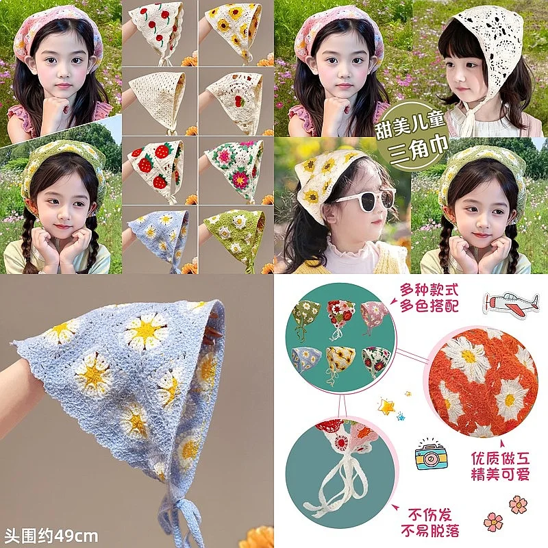 2026 New Elegant Knitted Triangle Scarf Headband for Women Fashion Girl strawberry Versatile pattern Hair Band Hair Accessory