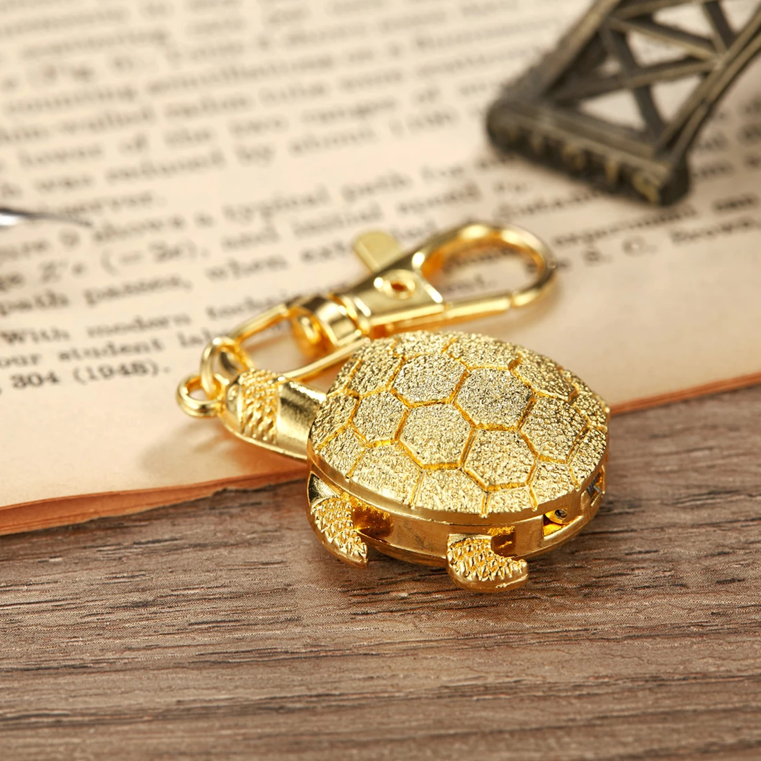 Small Turtle Keychain Keyring Quartz Pocket Watch Steampunk Bronze Clock For Men Women Collection Gifts Fob Flip Case Watches