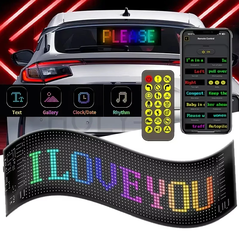 

USB Programmable LED Matrix Sign Pixel Panel Rolling Flexible Advertising Board DIY Animation APP Remote Control for Car Truck