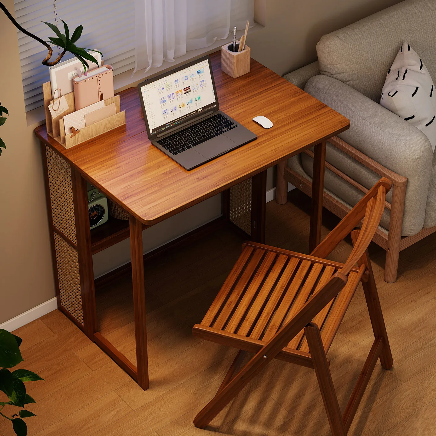 study desk bookshelf integrated table small apartment bedroom household folding table computer table learning writing table mesa