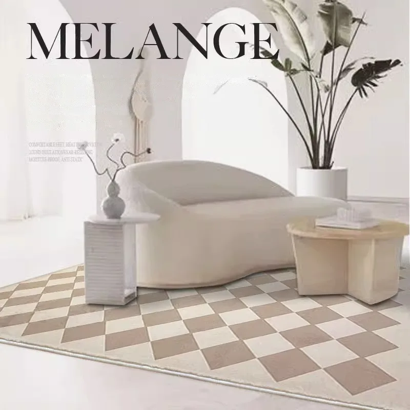 2023 New French Checkerboard Large Area Living Room Decorative Carpet Soft Comfortable Bedroom Carpets Plush Thickened Home Rug