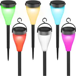 Luzes solares coloridas para ip65 ao ar livre, impermeável, bela decoração para gramado, quintal, caminho, paisagem, 6 pcs