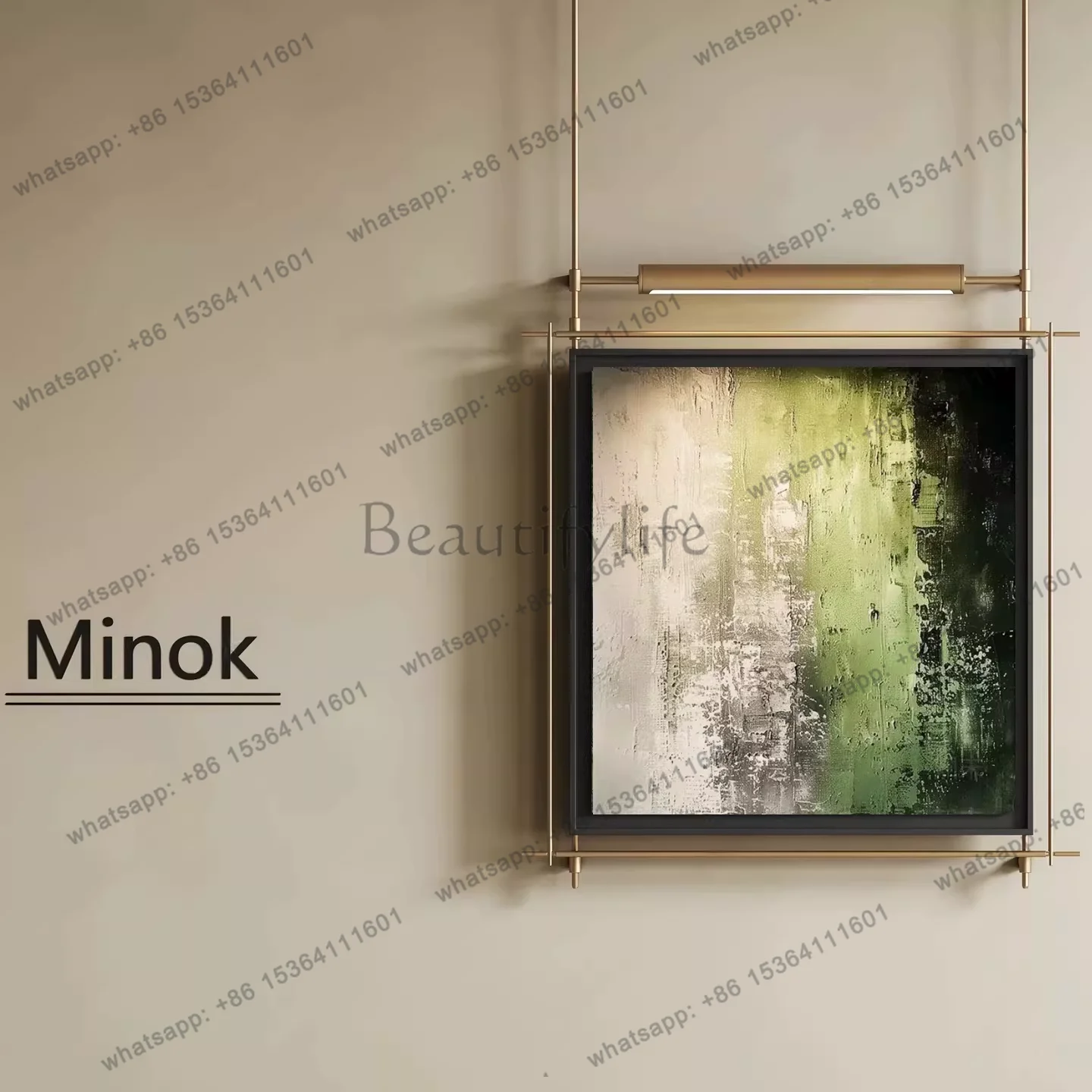New Chinese high-end retro metal rod wall decoration painting sales office