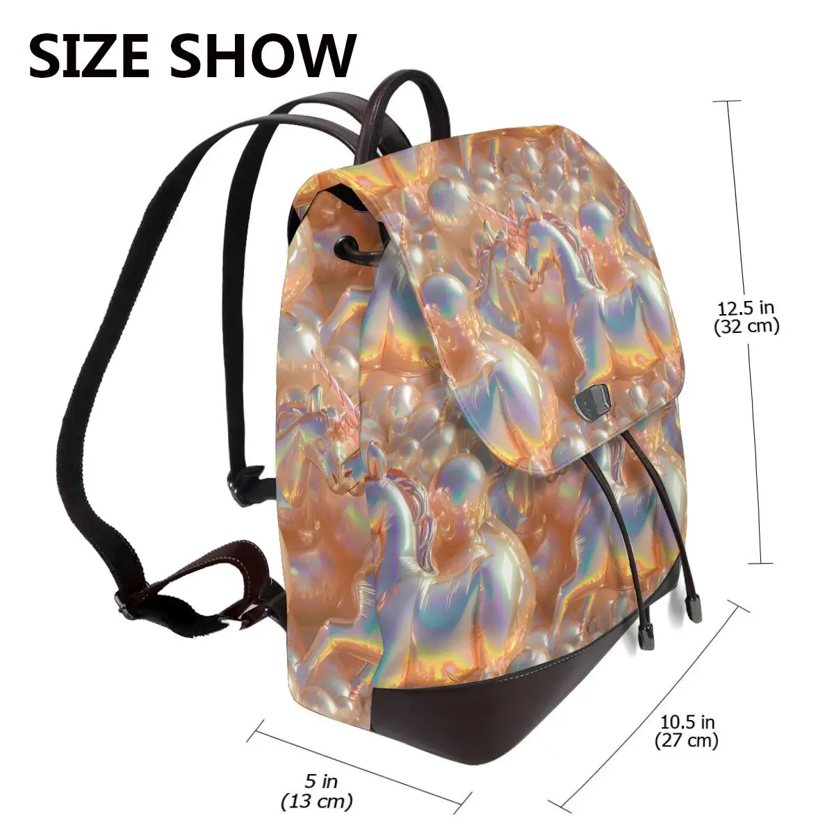 유니콘 풍선 무지개 빛깔의 패턴 새로운 여성 배낭 디자이너 고품질 가죽 간단한 패션 대용량 배낭