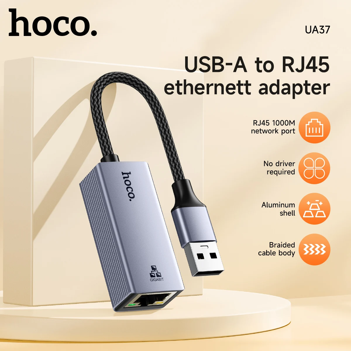 

HOCO UA37 USB3.0 to RJ45 Ethernet Adapter 10/100/1000Mbps Wired Network Card LAN for PC Macbook Windows HP Laptop Xiaomi Mi Box