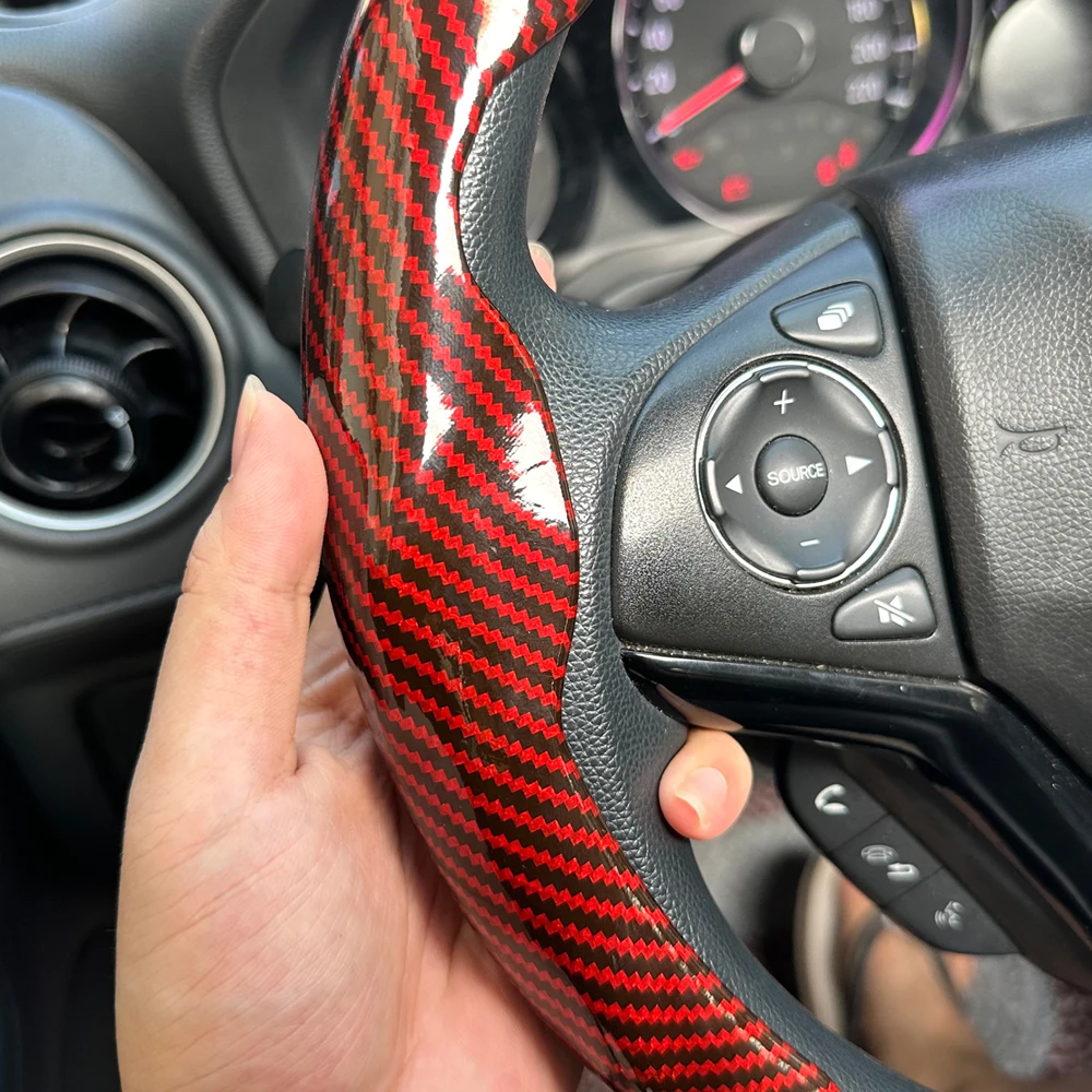 38 cm Auto Lenkrad Abdeckungen Booster Micro Faser Leder Auto Innen Dekorative Zubehör Universal Carbon Faser Aussehen – Detail 2