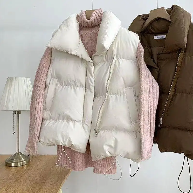 2026 Women Autumn Winter Korean Version Small Fragrant Style Stand Up Collar Cotton Vest New Sleeveless Cotton Vest for Wearing