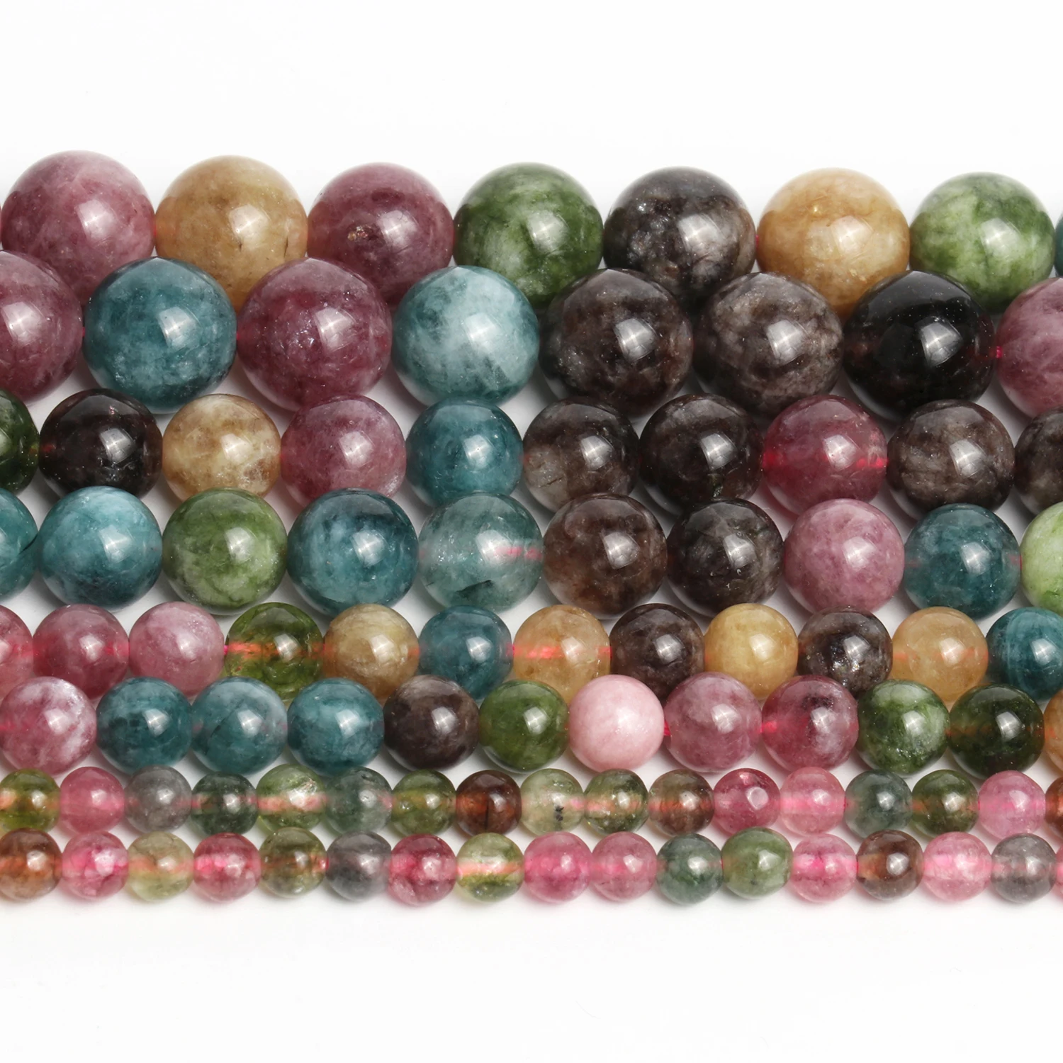 4/6/8/10mm Colorful Tourmaline Beads Natural Stone Smooth Round Spacer Beads for Jewelry Making DIY Handmede Craft