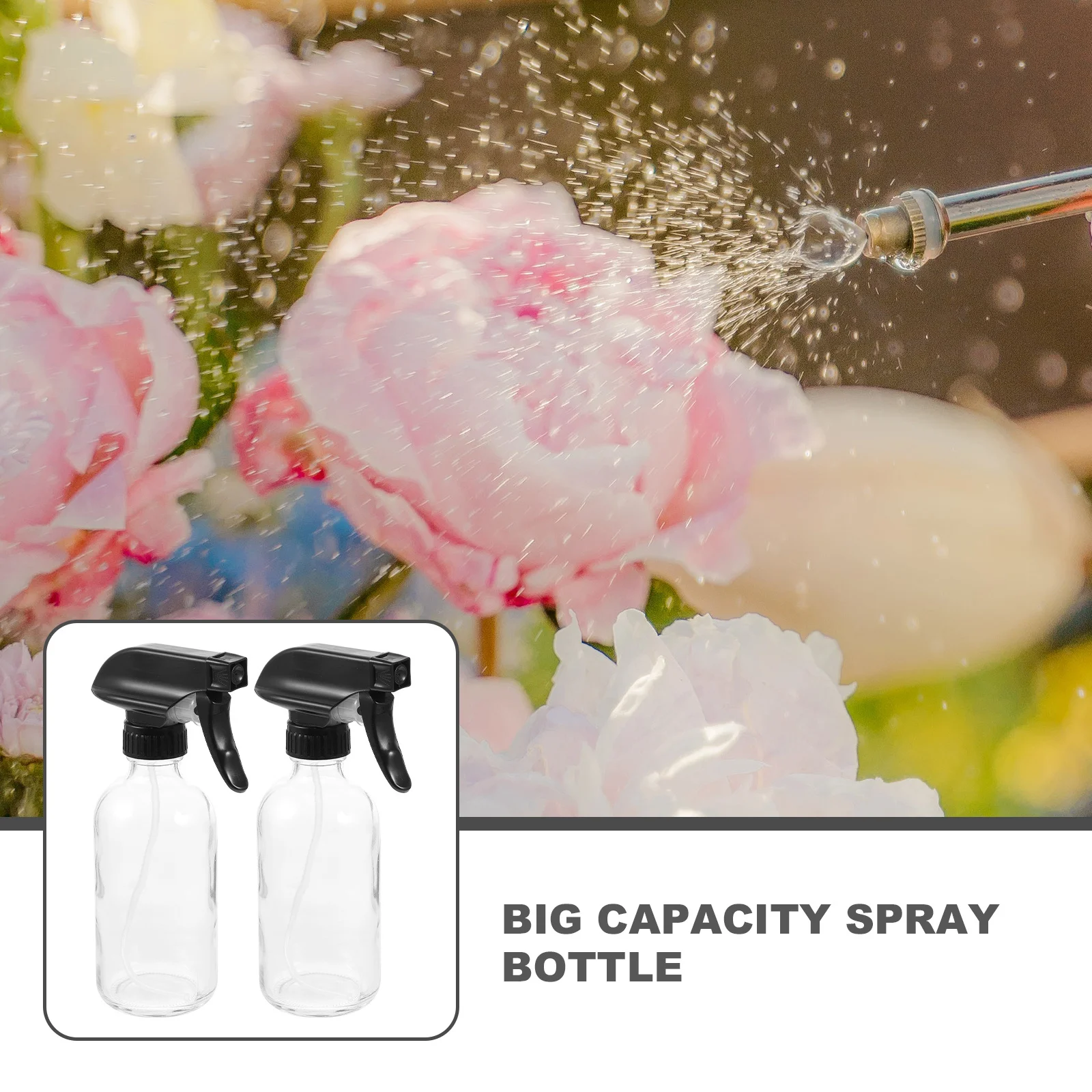 

2Pcs Big Capacity Glass Spray Bottles 250ml Clear Hand Press Spray Bottles for Cleaning Beauty Supplies Home Garden Office Use