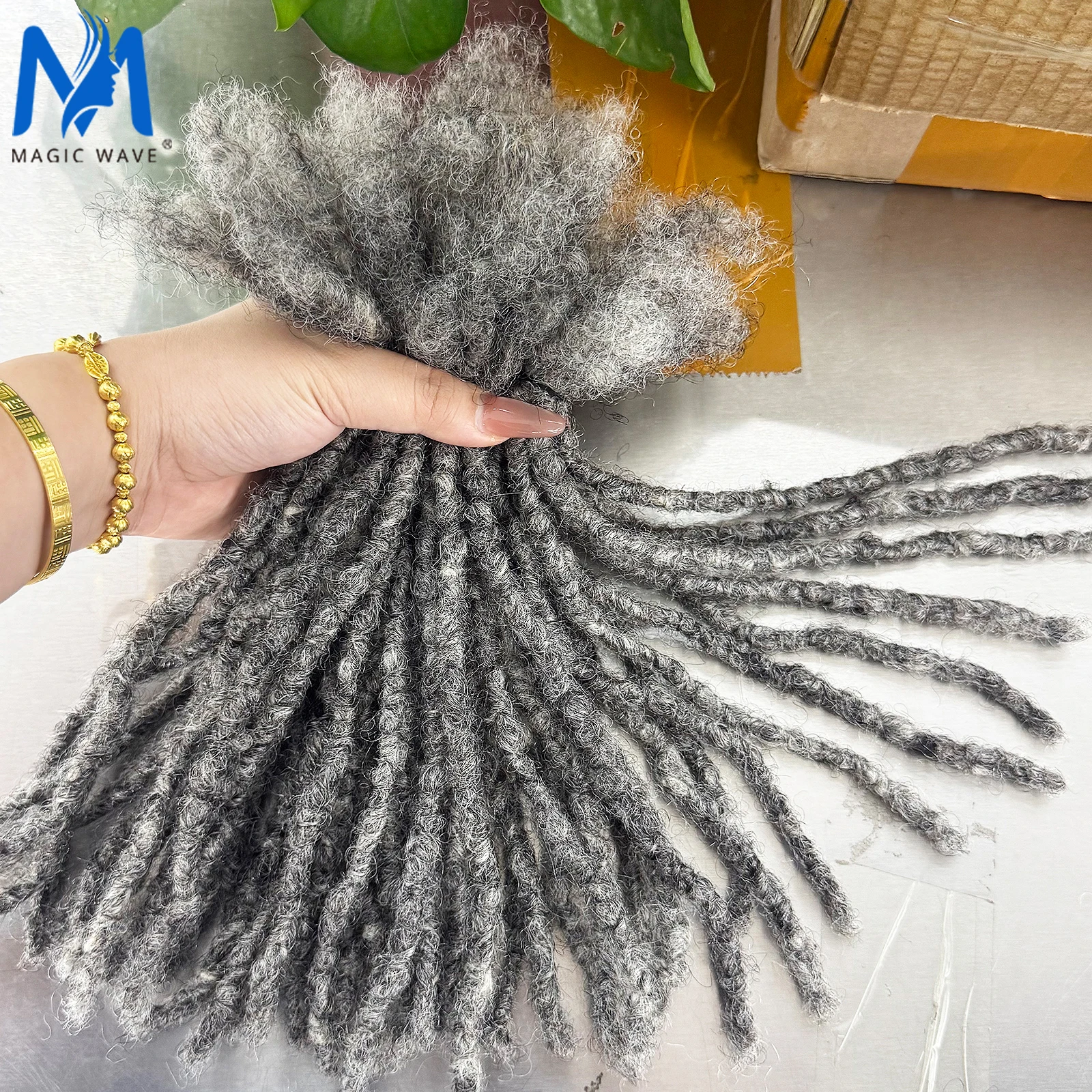 Salt and Pepper Loc Extensions Human Hair 0.1/0.2/0.6cm Full Handmade Real Human Hair Dreads for Men/Women Soft Dreads Extension