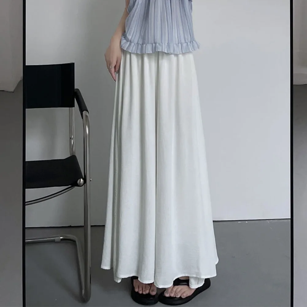 

Ruffle Chiffon Wide Leg Pants Loose Elastic Waist Ice Silk Pleated Culottes Trousers Beach Wear Dropping Feeling