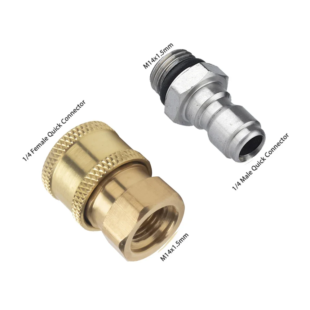 Pressure Washer Adapter 1/4 Inch Quick Connector To M14 Thread Fittings Brass Coupling Quick Disconnect Kit for Spray Lance Hose