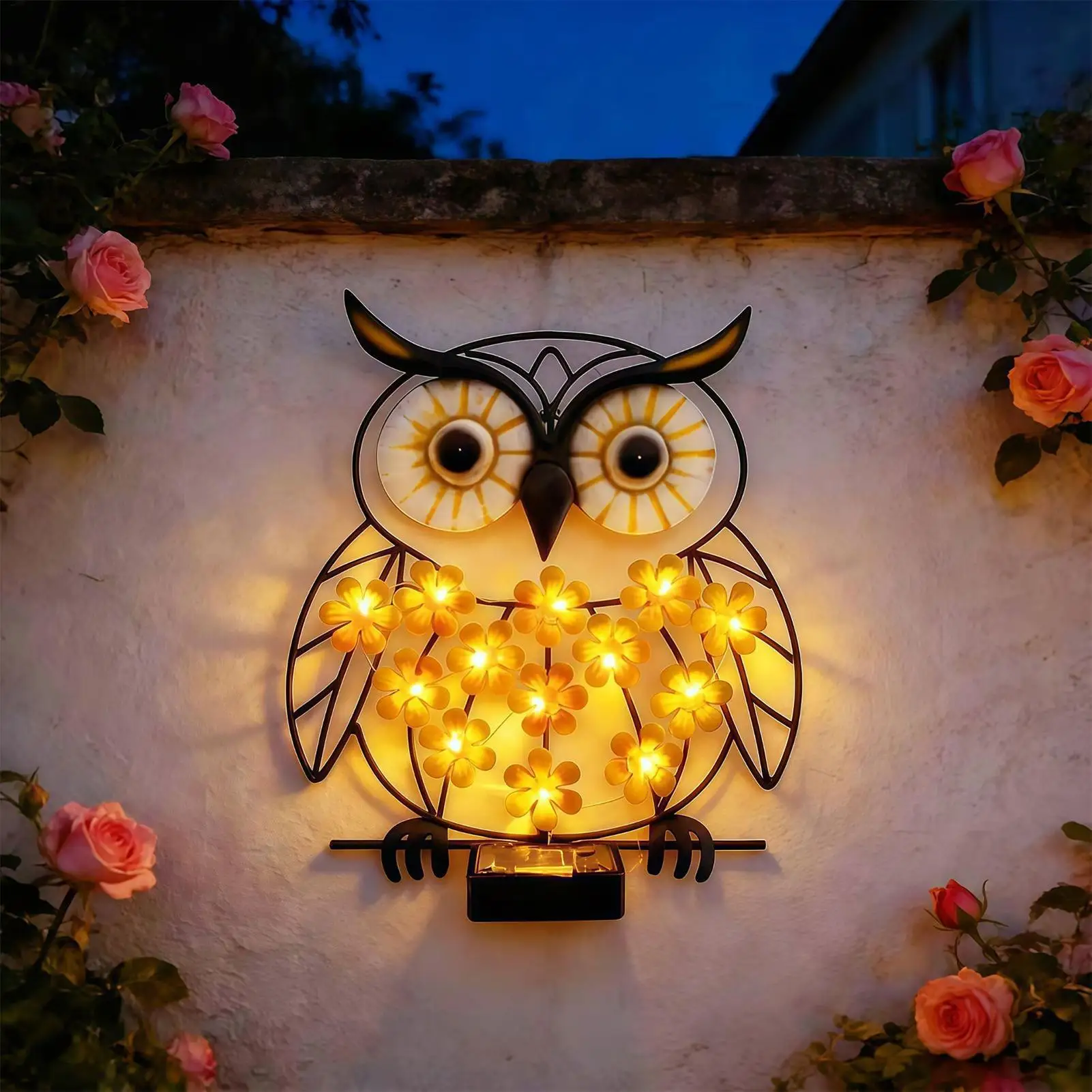 

Wall Solar Lights Outdoor Weatherproof Metal Waterproof Sculpture Solar Powered Owl Wall Art for Garden Yard Pathway Lawn Fence