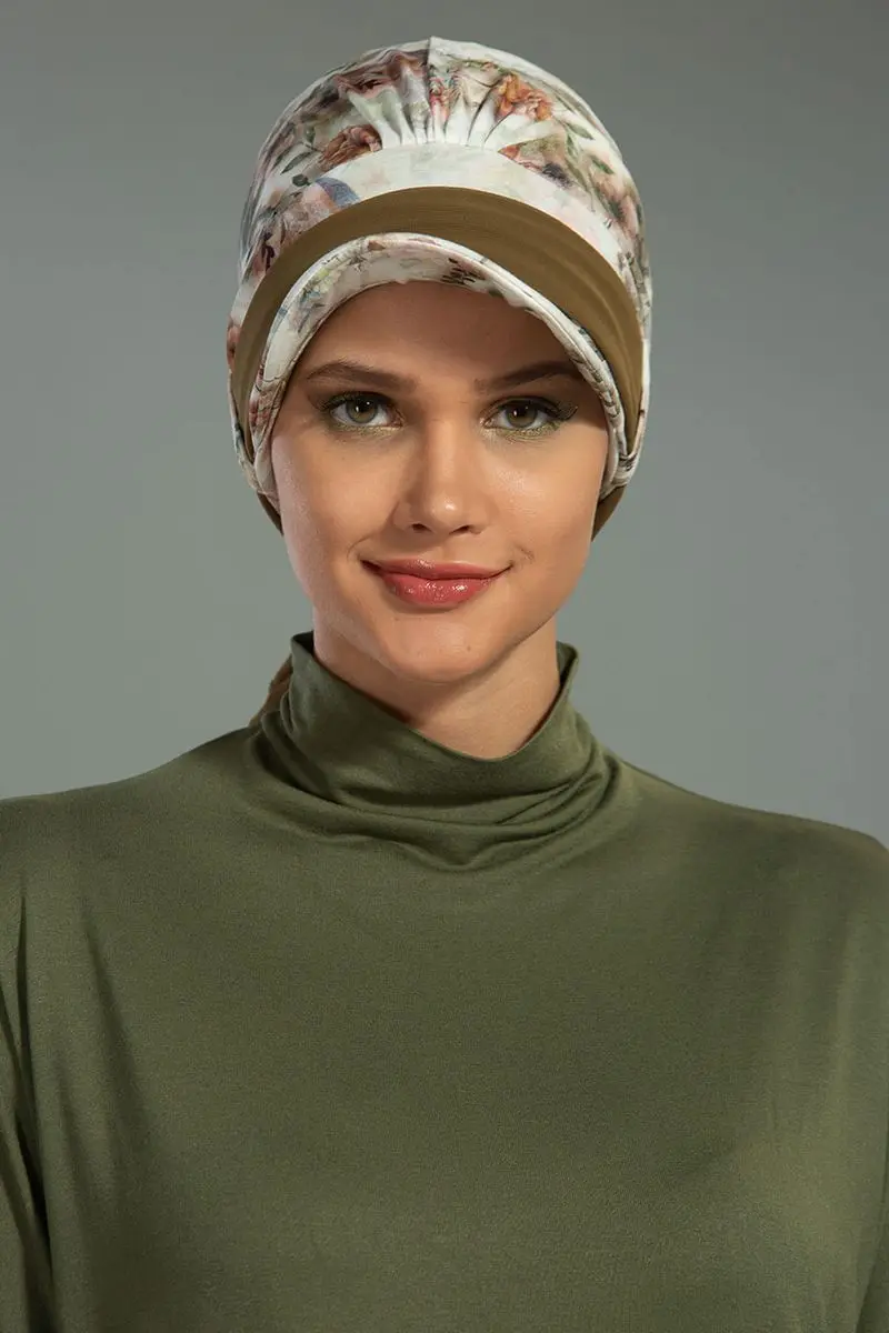 Chiffon-belted hut Knochen Olive muster