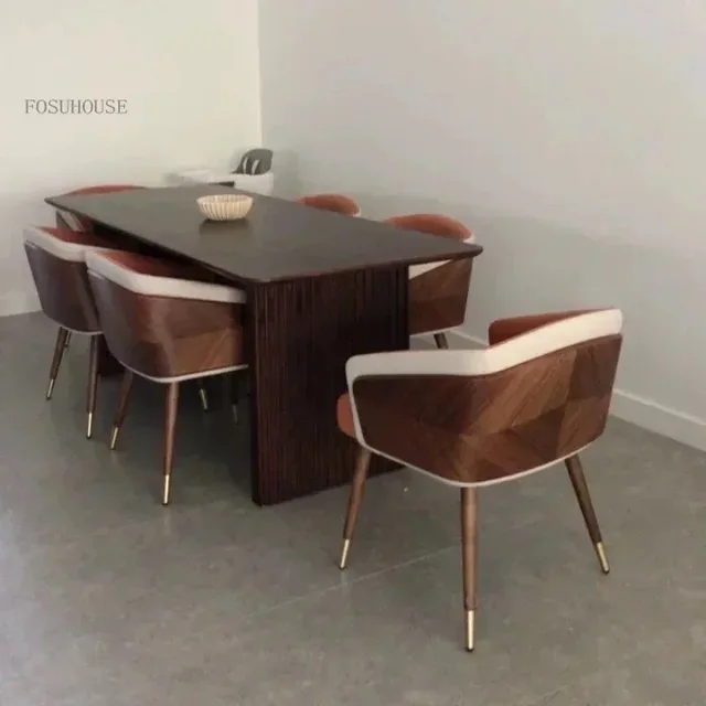 Luxury Modern Dining Chairs Wooden Backrest Armchair Minimalist Lounge Dining Chair Comfortable Dining Room Furniture 4