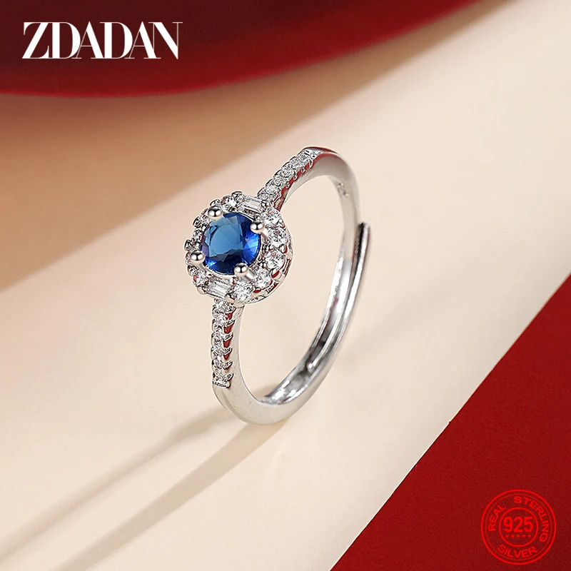 ZDADAN-anillo ajustable de zafiro para mujer, de Plata de Ley 925, joyería de fiesta, regalo
