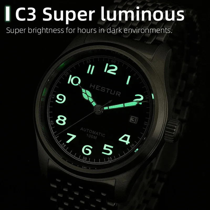 Hestur Automatic Mechanical Watch Pilot Men's 38mm Calendar Super Luminous Murphy reloj hombre Miyota 8215H Custom Dial