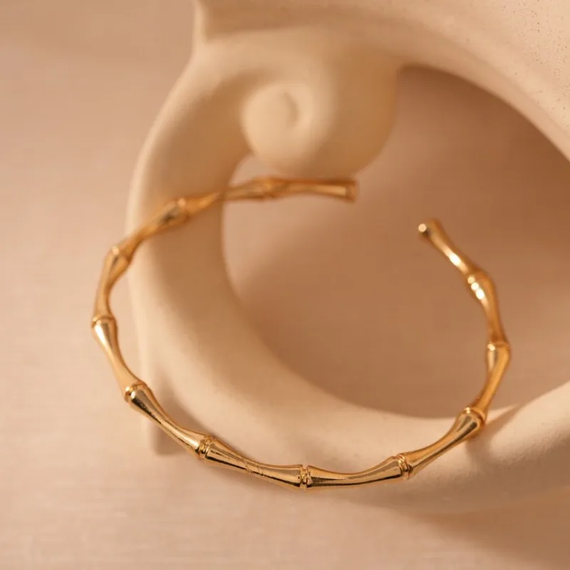 

Punk Gold Plated Bamboo Joint Cuff Bangles Bracelet for Women Men Classic Open Couple Bracelet Party Daily Jewelry Gifts