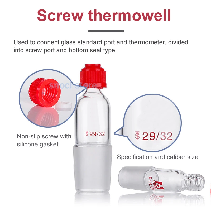 Screw Mouth Thermometer Sleeve Lab Glass Sleeve Thermometer Adapter Nut 14/23 19/26 24/29 24/40 29/32 34/35 40/38,1Piece