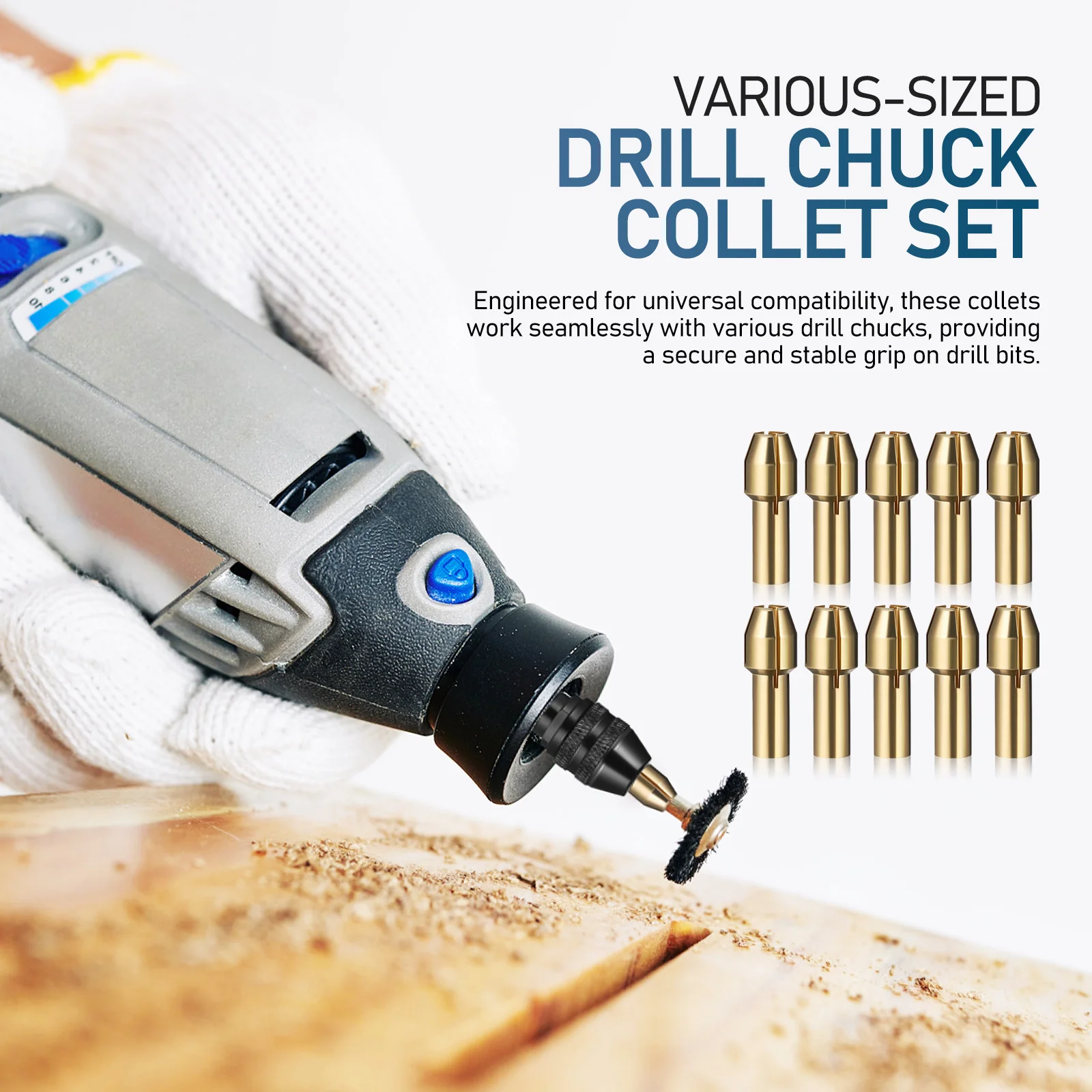 Juego de herramientas de pinza de cobre, broca eléctrica Universal, sujeción segura para herramienta rotativa, molienda, fresado y grabado, 1 Juego