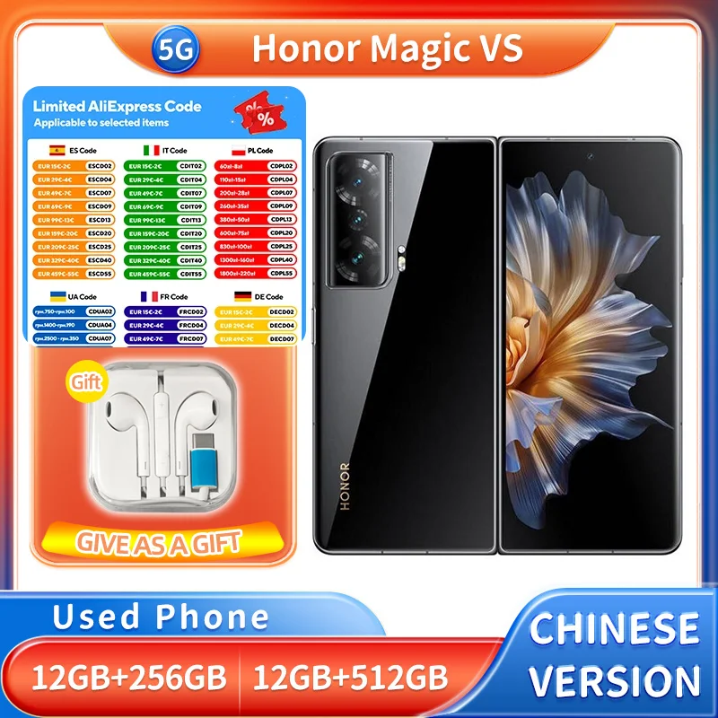 Honor Magic Vs Fold 5G 256GB 512GB ROM 7,9 Zoll 431ppi 2272x1984px Bildschirm NFC 5000mAh 66W 54MP Glonass Gebrauchtgerät