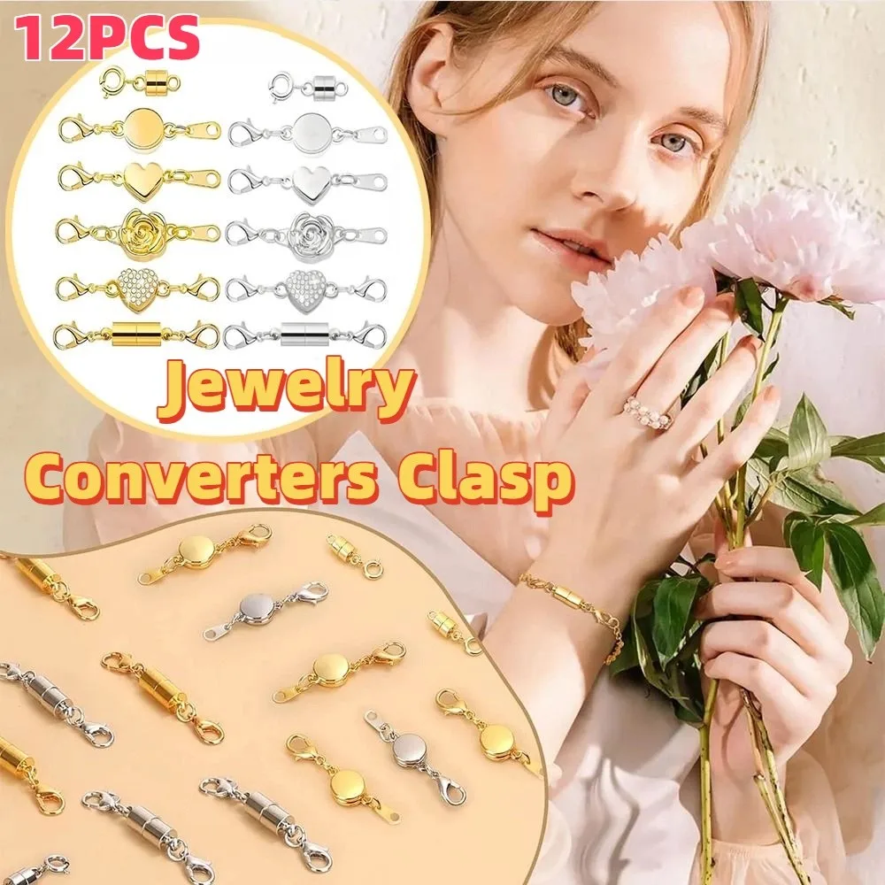 12 قطعة الذهب/الفضة المغناطيسي سوار موسع المغناطيسي قفل مزدوج رئيس جراد البحر مجوهرات محولات المشبك DIY بها بنفسك اليدوية #4