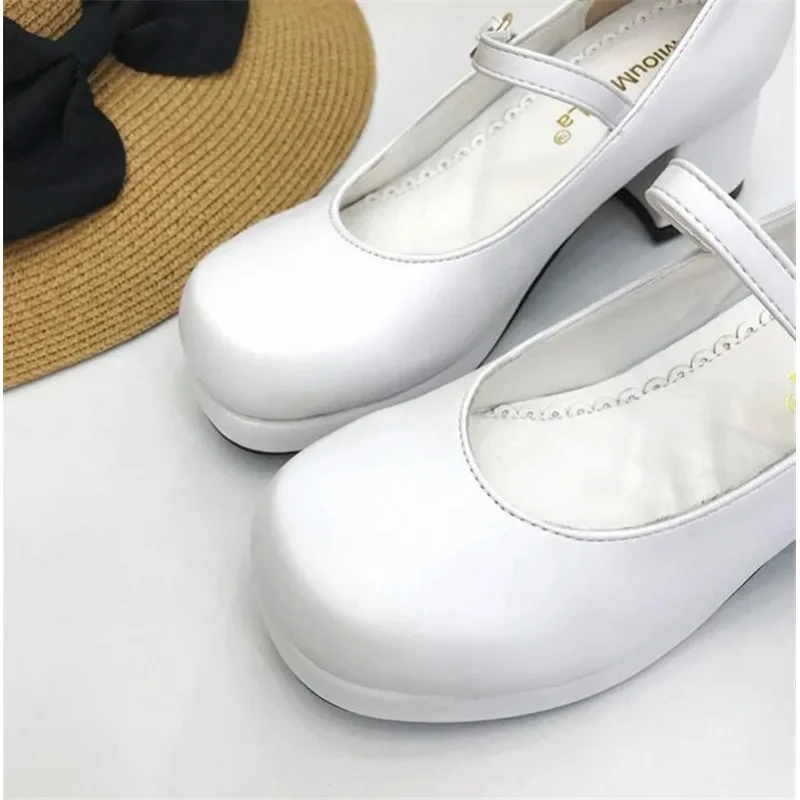 Sapatos de salto médio grosso de cabeça quadrada para mulheres, Estilo Kawaii, Sapatos Lolita Doce Estudante, Fivela Cosplay, Anime Menina Bonita, Festa do Chá, Cosplay, Bonito