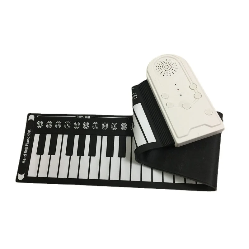 

Silicone Hand Electronic Roll Piano, 49 Keys, Digital Portable Learning Instrument Music Midi Controller Keyboard, Black and Whi