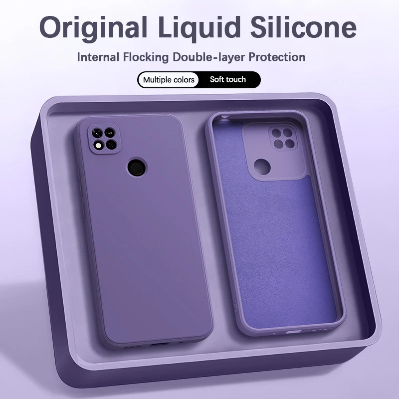 

Original Soft Phone Case for Redmi 10A 10C 10 India Power Liquid Silicone Luxury Classic Square Back Cover Fundas Shell Carcasas