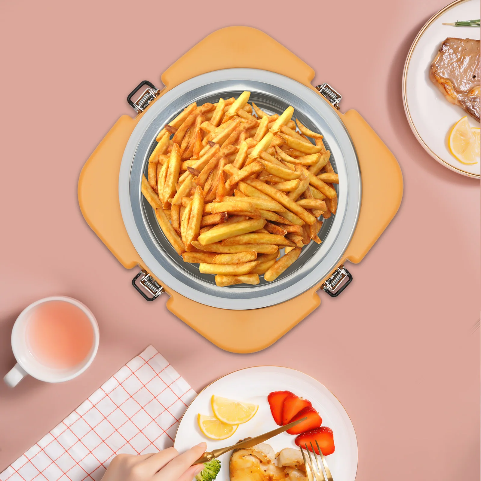 

Warmer Hot Box, 2.5 Gallon Commercial Insulated Food Pan Rack, Yellow Hot Food Carrier with Grooves, 304 Stainless Steel PE