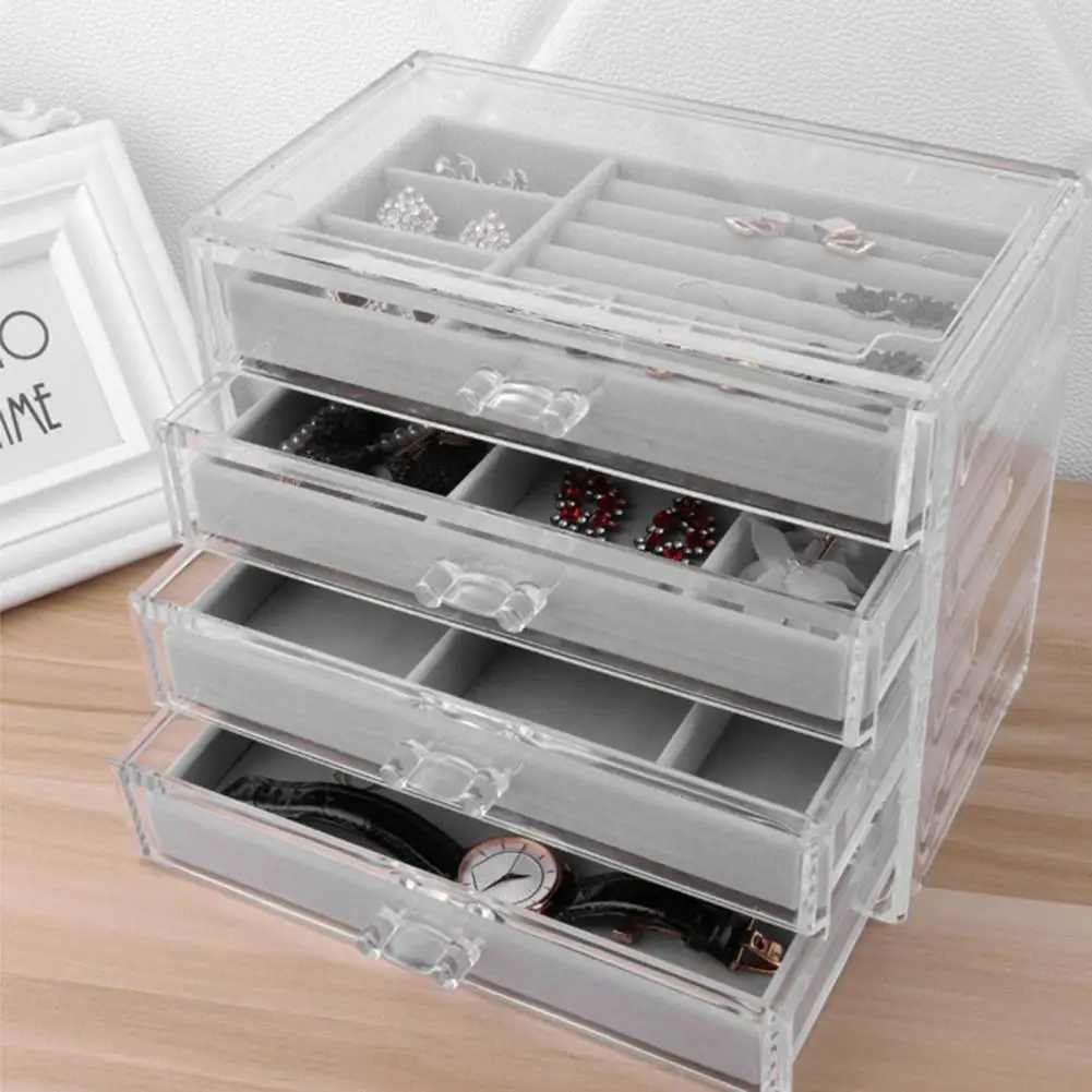 Jewelry Organizer  Useful Female Sundries Jewelries Organizer with Drawer  Flannel Jewelry Container