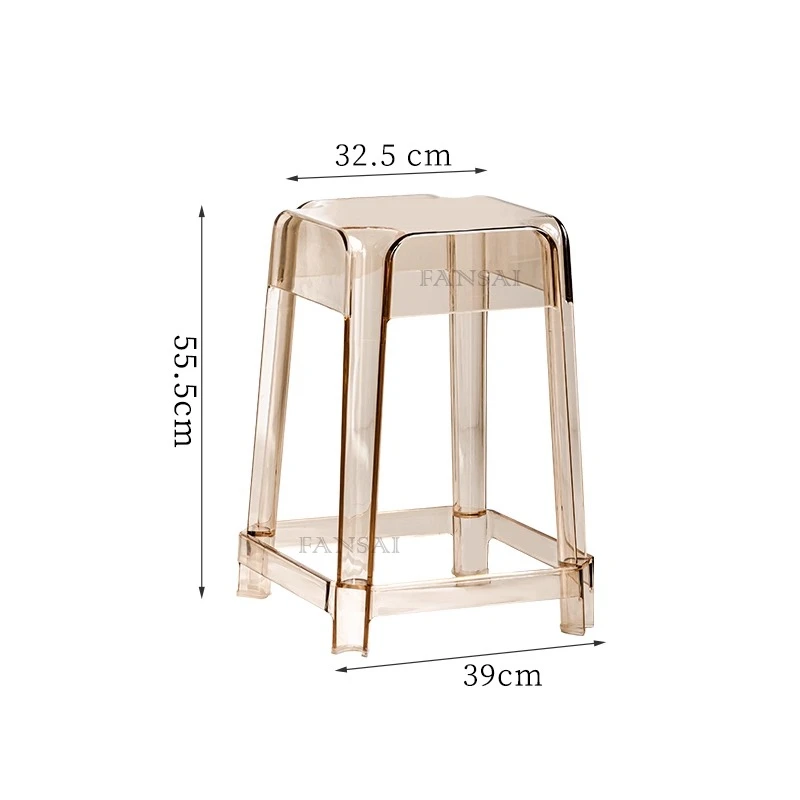 Nordic Crystal Acrylic Bar Stool, Stackable Creative High Stool, Thickened Plastic High Chair, Non-Slip Durable Footrest Genuine view 6