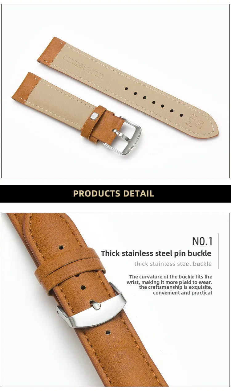 20 mm 22 mm braunes PU-Lederarmband, geeignet für Herren- und Damenarmbänder, Herrenuhren-Zubehör, Uhrenarmband – Detail 4