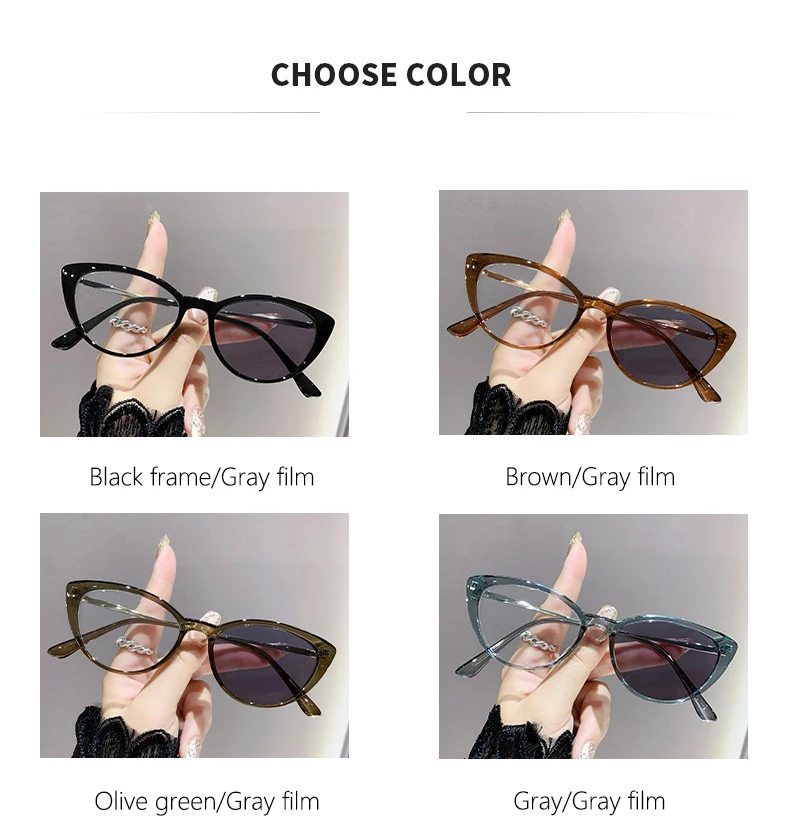 Lichtempfindliche, farbwechselnde Cat-Eye-Brille im Retro-Trend-Stil, nicht-Gesichtsverkleinernde, flache Lichtbrille, hochwertige Myopie-Brille 6105 – Detail 6