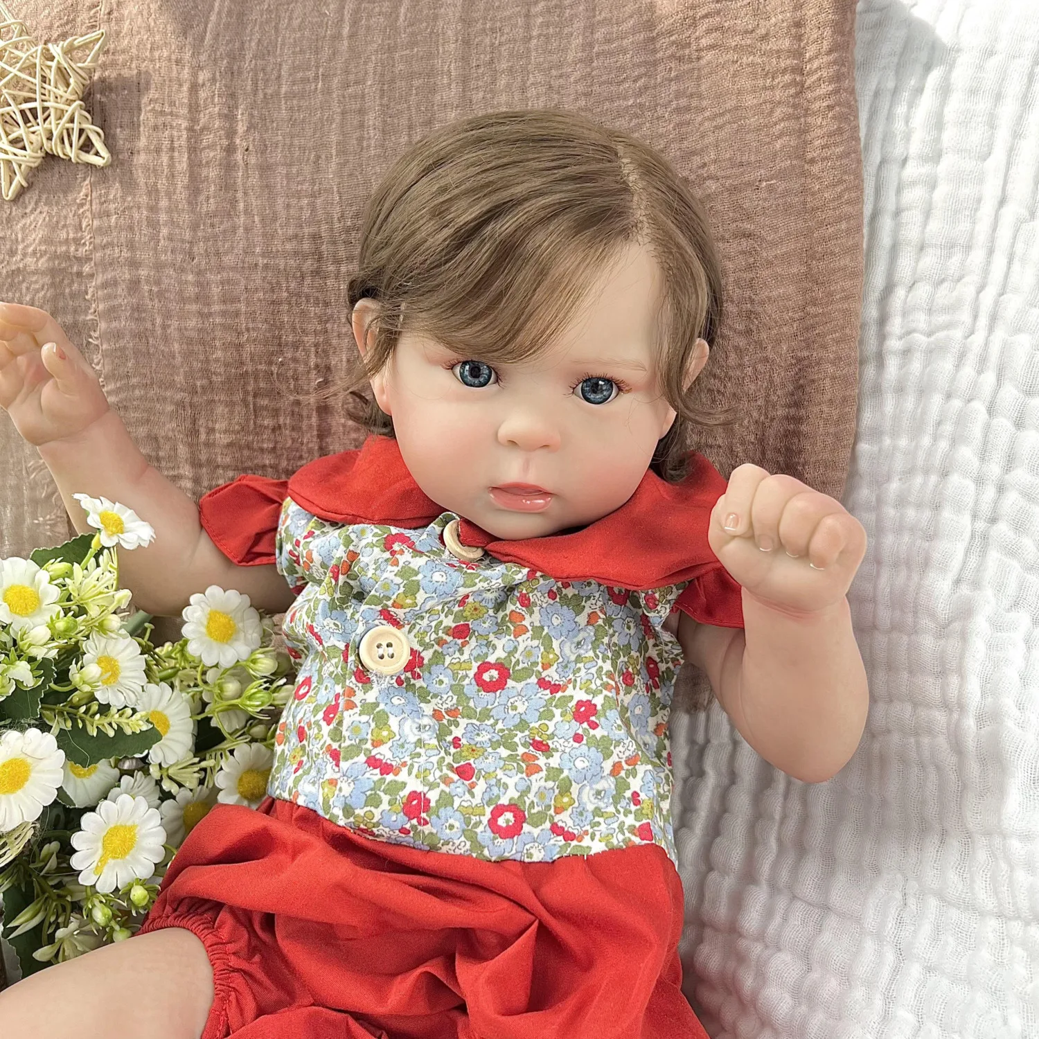 BZDOLL 48CM 19inch Reborn Baby Doll Cloth Body 3D Lifelike Skin Handmade Princess Toddler Fashion Birthday Gift for Girls