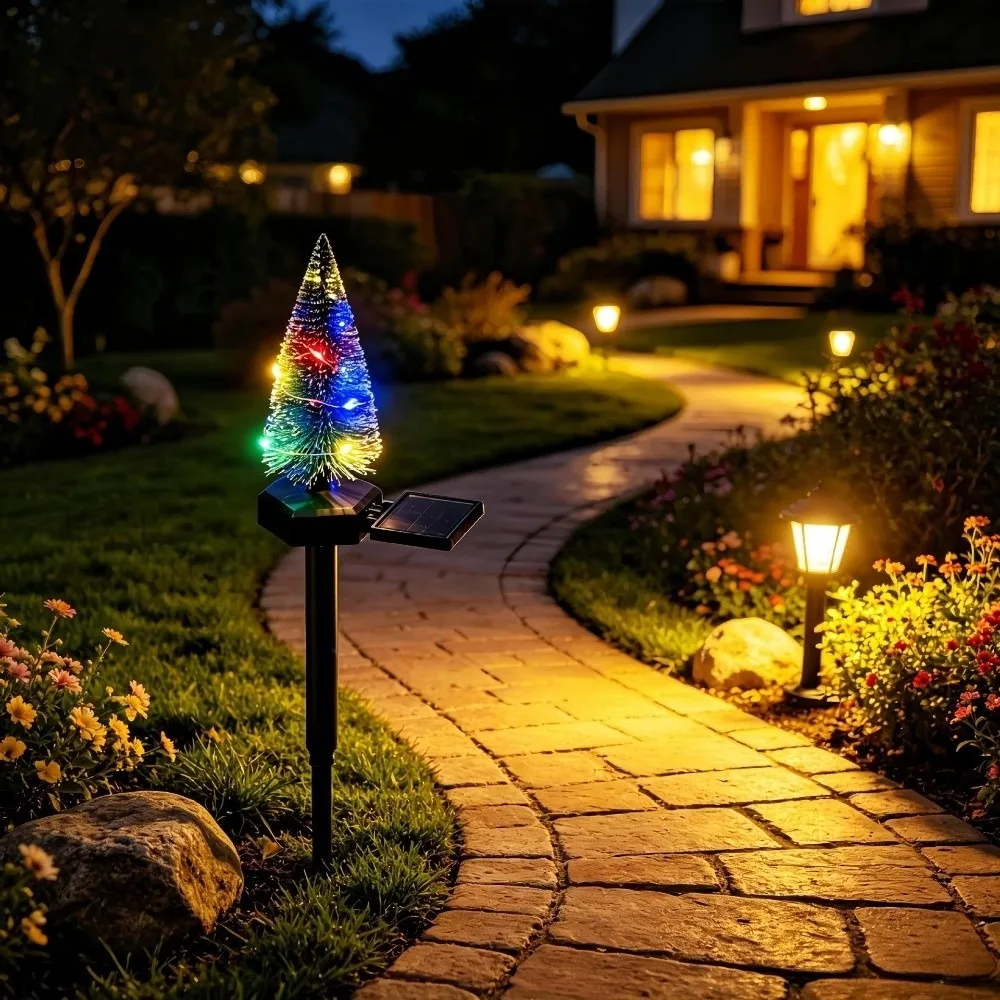 Simulated Solar Christmas Tree Lights Waterproof Ground Mounted Christmas Garden Floor Lamp Warm/Colorful Light Creative