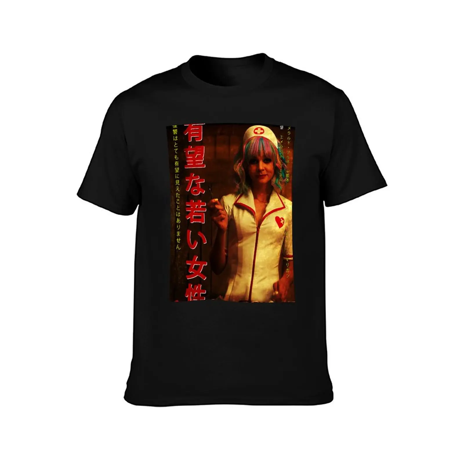 Promising Young Woman worn japanese poster style V2 T-Shirt Basic Solid Color Short Sleeve Cotton Top T-Shirt