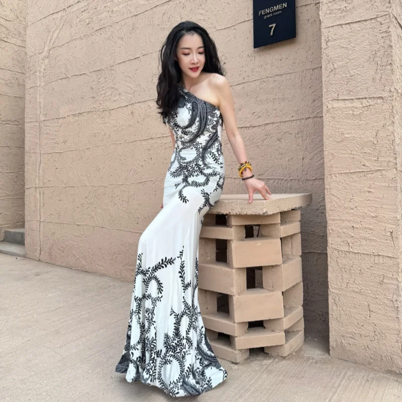 

Belly Dancing Costumes for Women Slim Fit Hips Fish Tail Dress Set Girls' Oriental Dance Professional Practice Training Suit